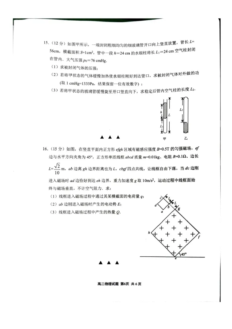 江苏省连云港市2024-2025学年高二下学期期末调研考试物理试题（含答案）_2025年6月_250627江苏省连云港市2024-2025学年高二下学期期末调研考试（全科）