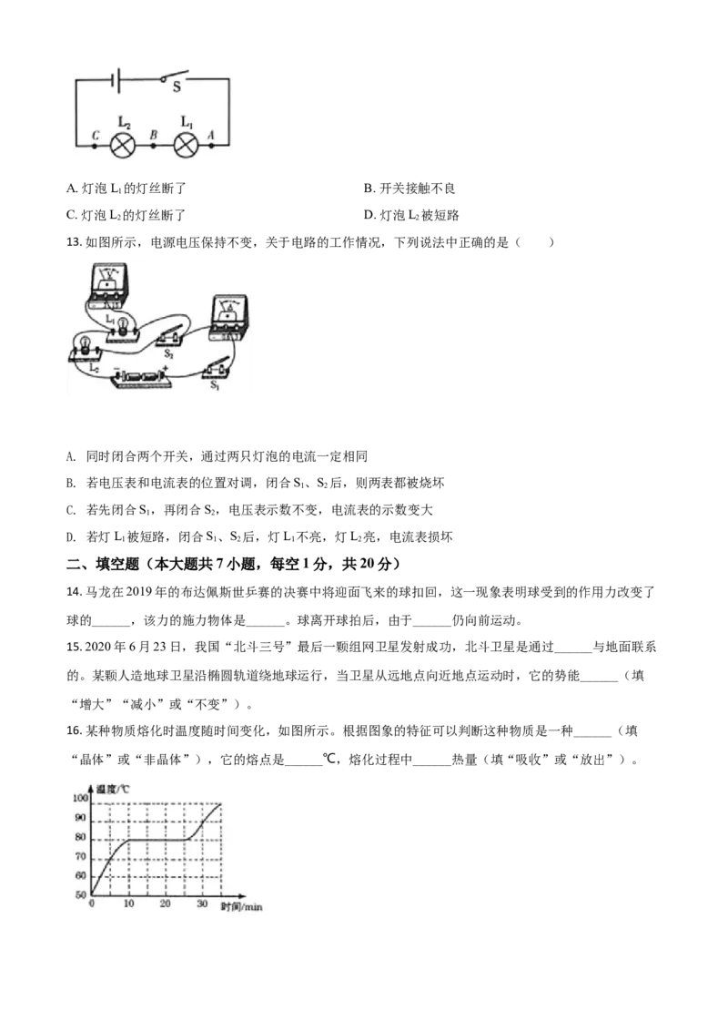 精品解析：2020年青海省中考物理试题（原卷版）_中考真题_4.物理中考真题2015-2024年_2020中考物理真题110份_2020年中考真题精品解析物理（青海卷）精编word版