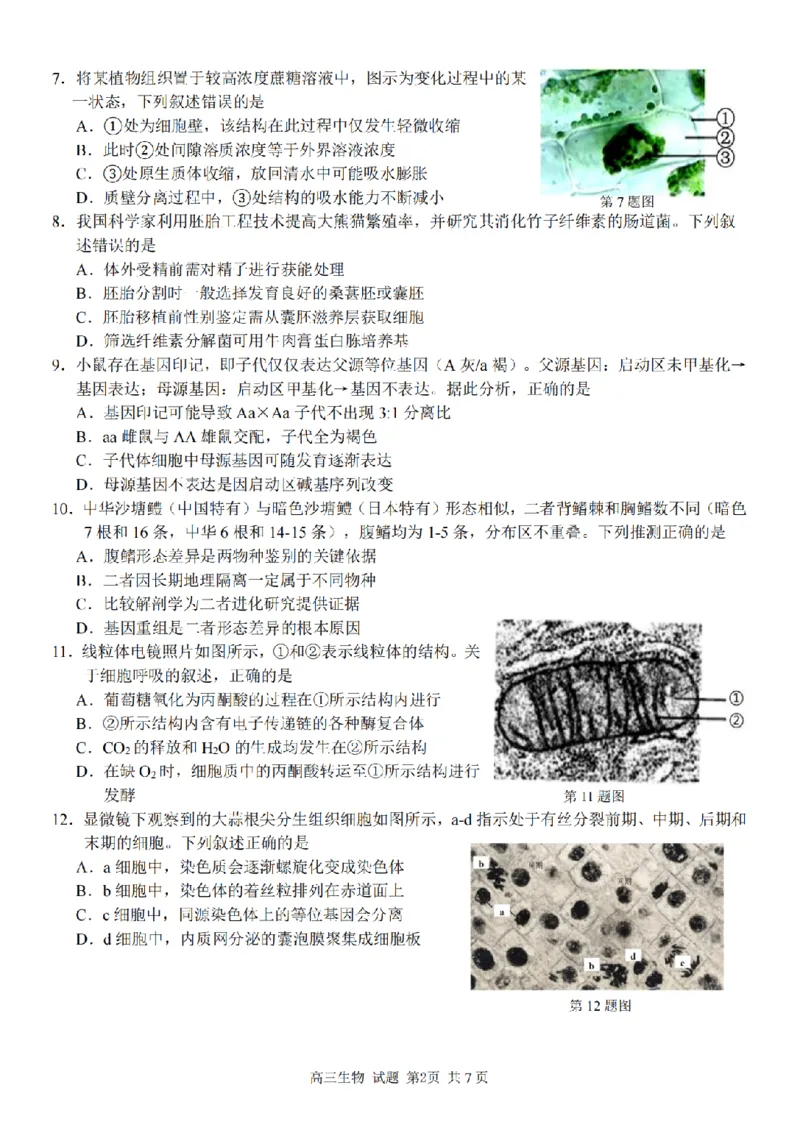 2025学年第一学期浙东北县域名校发展联盟（ZDB）11月诊断测试生物_251108浙江省2025学年第一学期浙东北县域名校发展联盟（ZDB）11月诊断测试（全科）
