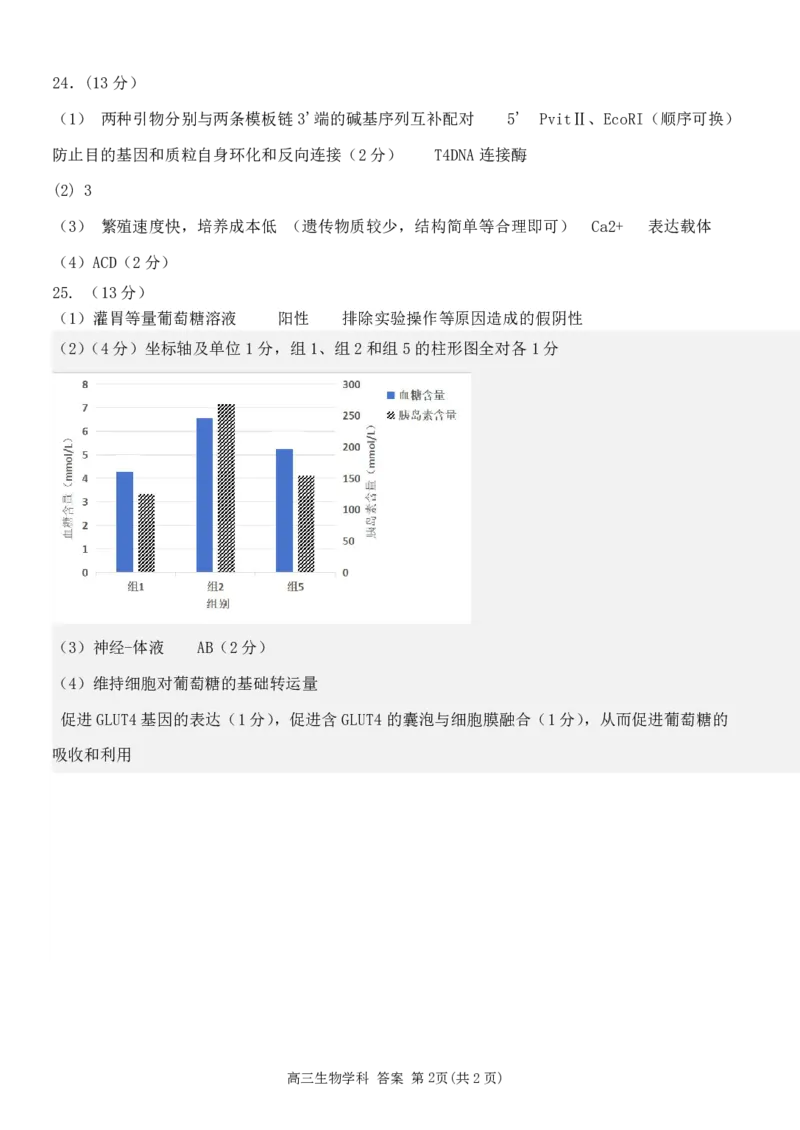 答案_2024届浙江省北斗星高三上学期12月适应性考试_浙江省北斗星2024届高三上学期12月适应性考试生物