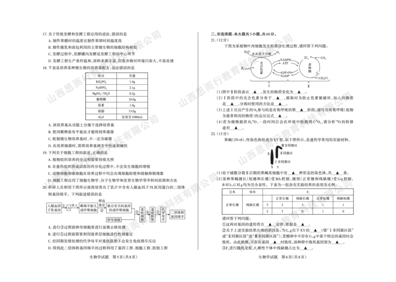 2023-2024学年高三年级一轮复习终期考试试题生物学_2024届山西省高三年级一轮复习终期考试_山西省2024届高三年级一轮复习终期考试生物