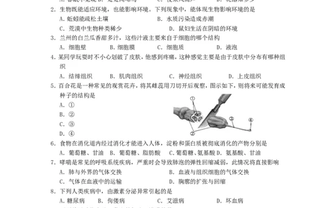 甘肃省兰州市2015年中考生物真题试题（含答案）_中考真题_8.生物中考真题2015-2024年_2015年全国中考生物74份