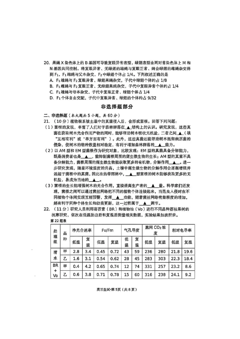 生物试卷_251105浙江省杭州市2025-2026学年高三上学期教学质量检测（全科）_浙江省杭州市2025-2026学年高三上学期教学质量检测生物试题（含答案）