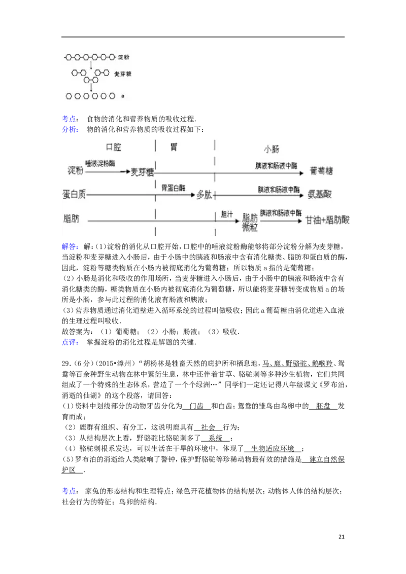 福建省漳州市2015年中考生物真题试题（含解析）_中考真题_8.生物中考真题2015-2024年_2015年全国中考生物74份