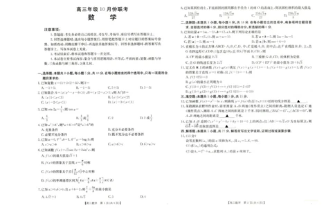 河北省2025-2026学年高三上学期10月十六校联考月考数学试卷河北省2025-2026学年高三上学期10月十六校联考月考数学试卷_251101金太阳&middot;河北省2026届高三年级十月份联考（26-75C）（全科）