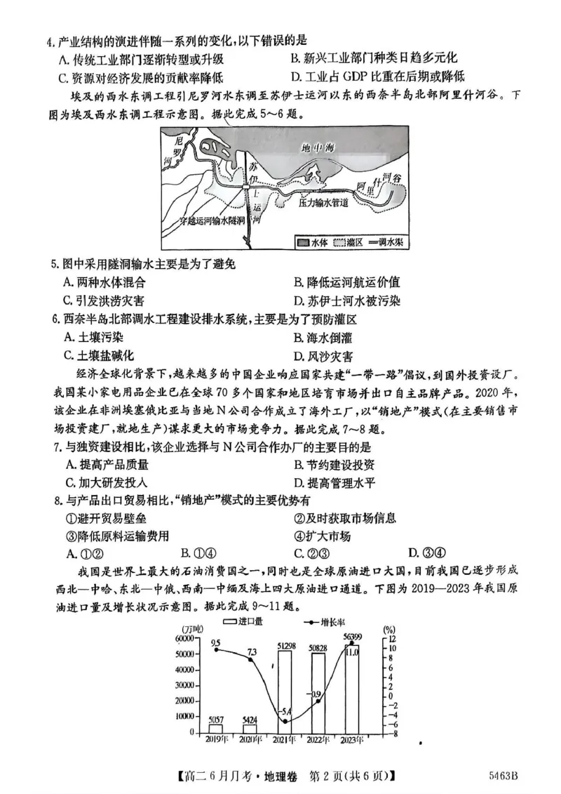 安徽省蚌埠市固镇县固镇县毛钽厂实验中学2024-2025学年高二下学期6月月考地理试卷_2025年6月_250629安徽省毛钽厂实验中学2024-2025学年高二下学期6月月考（全科）