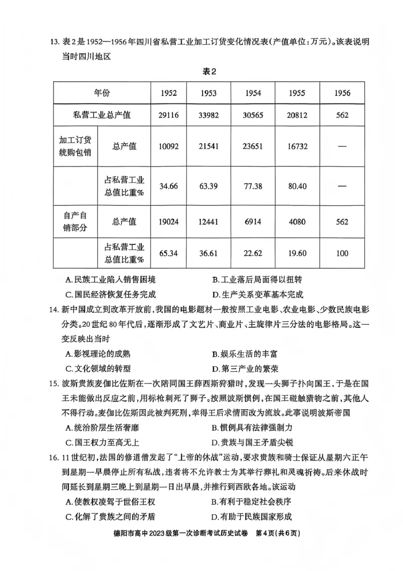 历史试卷_2025年12月_251223四川省德阳市、遂宁市、广元市、资阳市高毕业班中2023级(2026届)高三年级第一次诊断考试(资阳二诊)