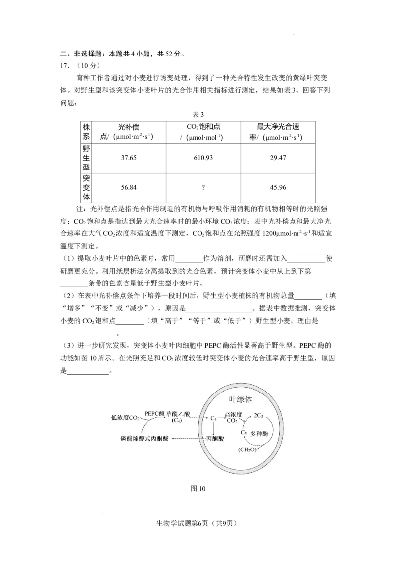 玉溪一中2025&mdash;2026学年上学期高三适应性测试（六）生物_251102云南省玉溪一中2025&mdash;2026学年上学期高三适应性测试（六）