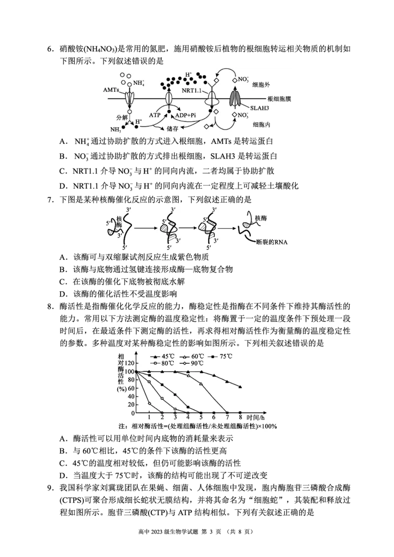 2024～2025学年度下期高中2023级期末考试生物学试题（8页）_2025年6月_250625四川省成都市蓉城名校联盟2024-2025学年高二下学期期末考试（全科）