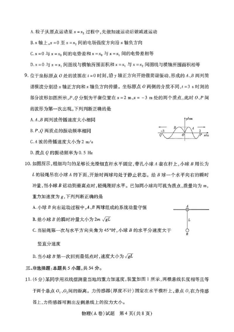 物理试题A卷_251111河南陕西2025-2026学年（上）高三年级天一小高考（二）_2025-2026学年（上）高三年级天一小高考（二）物理试题+答案