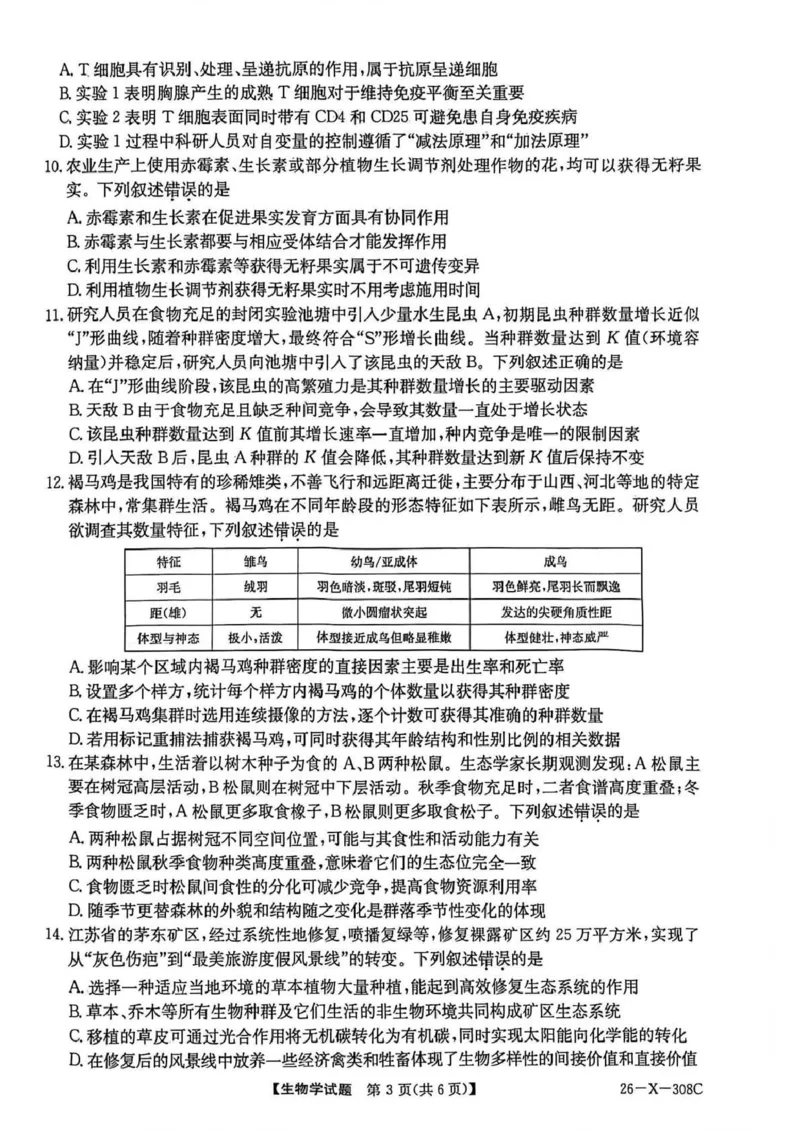 河南省2026届高三年级TOP二十名校调研考试二（26-X-308C）生物_2025年12月_251224河南省2026届高三年级TOP二十名校调研考试二（26-X-308C）（全科）