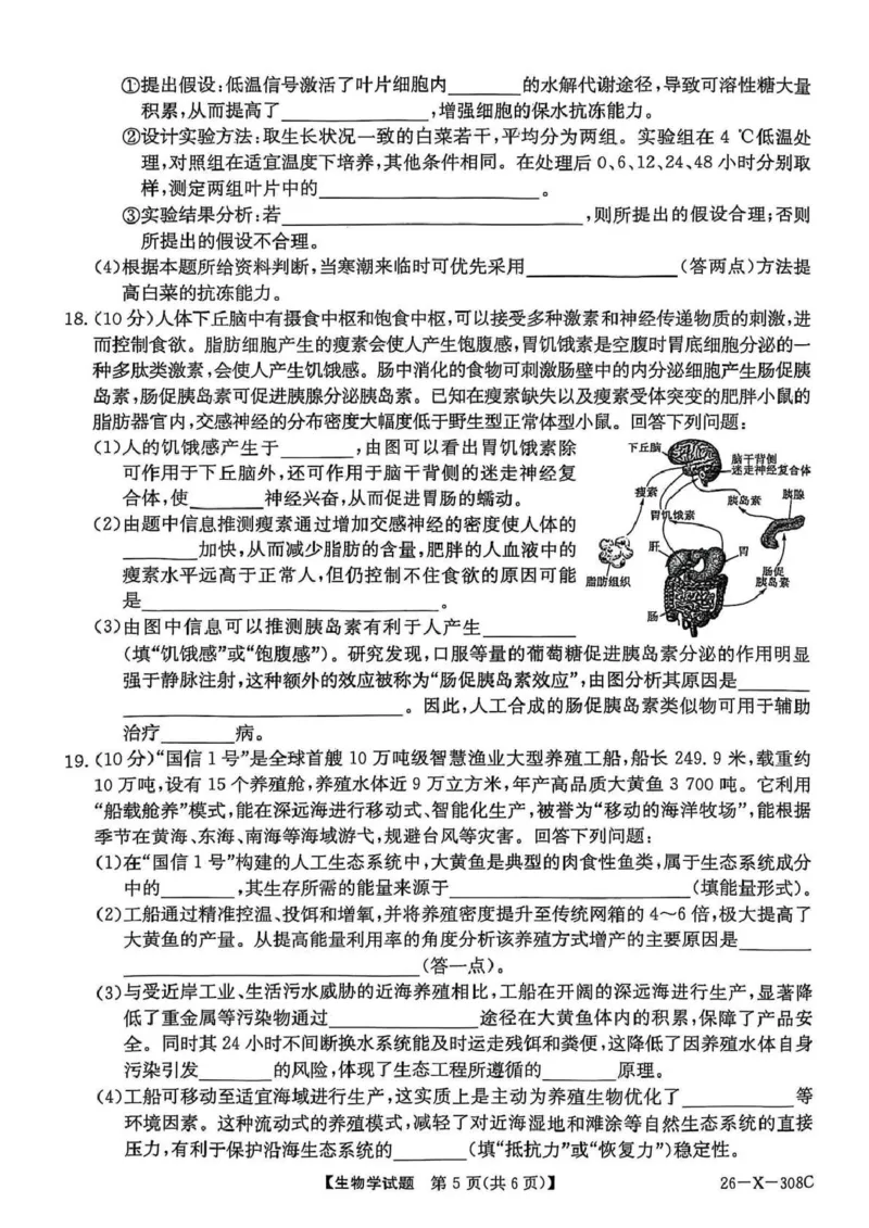 河南省2026届高三年级TOP二十名校调研考试二（26-X-308C）生物_2025年12月_251224河南省2026届高三年级TOP二十名校调研考试二（26-X-308C）（全科）