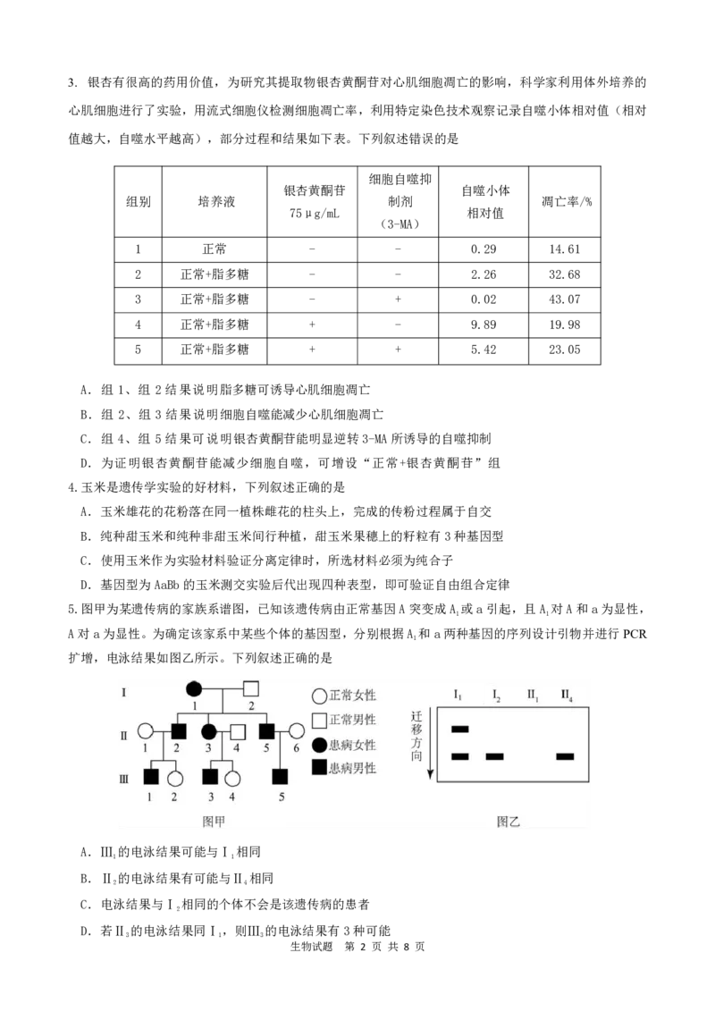 =====生物试题_2025年6月_250602安徽省马鞍山二中2025届高三年级高考适应性考试（全科）_卷PDF