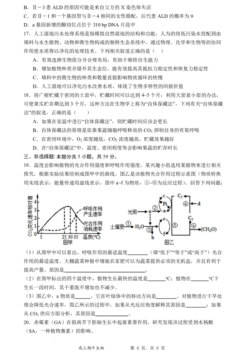 石家庄实验中学2026届高三年级第一学期期中考试生物_251103石家庄实验中学2026届高三年级第一学期期中考试（全科）