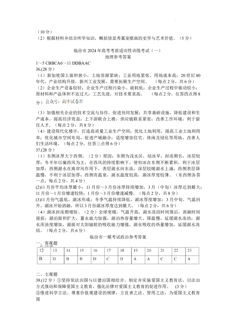 2024届山西省临汾市高考考前适应性训练考试(一)文综(1)_2024年1月_021月合集_2024届山西省临汾市高考考前适应性训练考试(一)