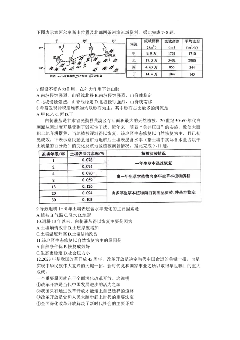2024届山西省临汾市高考考前适应性训练考试(一)文综(1)_2024年1月_021月合集_2024届山西省临汾市高考考前适应性训练考试(一)