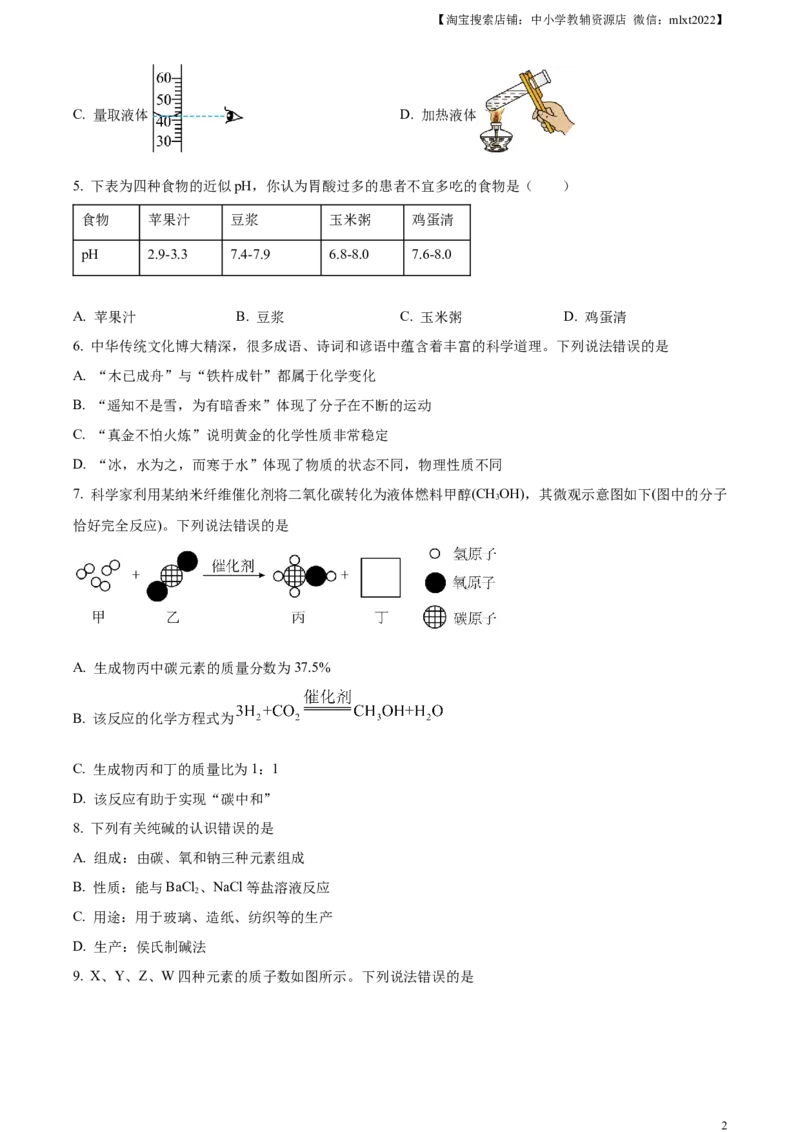 精品解析：2023年四川省眉山市中考化学真题（原卷版）_中考真题_5.化学中考真题2015-2024年_2023年中考化学真题7.20_精品解析：2023年四川省眉山市中考化学真题
