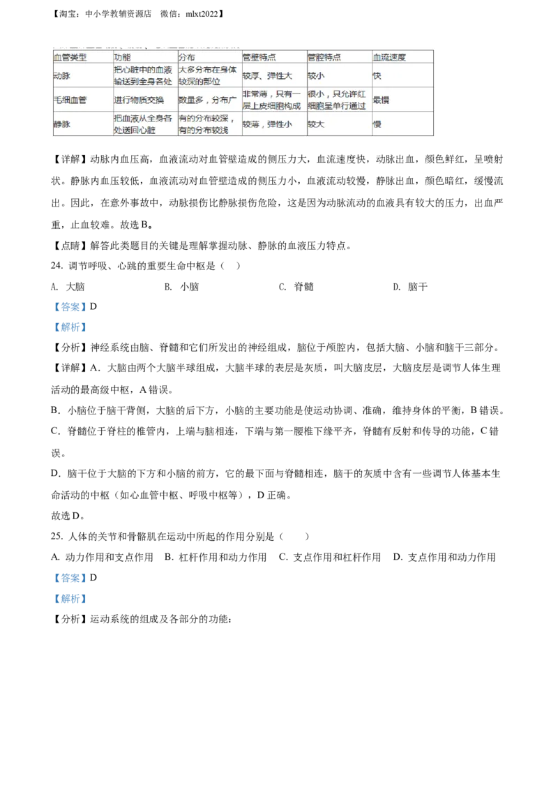 精品解析：2022年江苏省无锡市初中学业水平考查生物试题（解析版）_中考真题_8.生物中考真题2015-2024年_2022年全国中考生物114份14