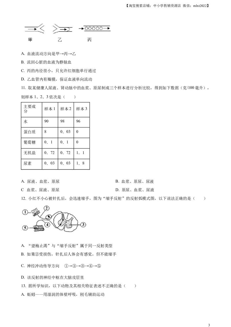 精品解析：2023年湖北省十堰市生物中考真题（原卷版）_中考真题_8.生物中考真题2015-2024年_2023年全国中考生物7.20_精品解析：2023年湖北省十堰市生物中考真题