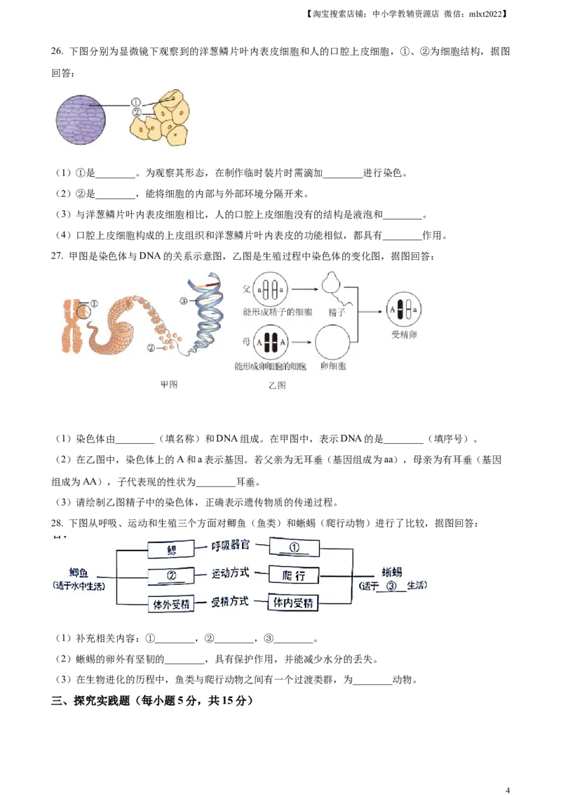 精品解析：2023年湖南省长沙市中考生物真题（原卷版）_中考真题_8.生物中考真题2015-2024年_2023年全国中考生物7.20_精品解析：2023年湖南省长沙市中考生物真题