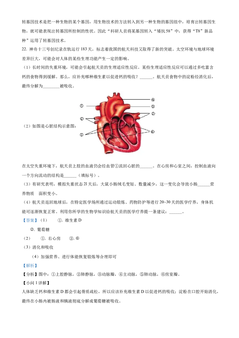 精品解析：2022年河南省中考生物真题（解析版）_中考真题_8.生物中考真题2015-2024年_2022年全国中考生物114份14