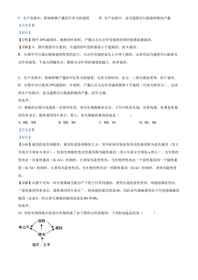 精品解析：2022年河南省中考生物真题（解析版）_中考真题_8.生物中考真题2015-2024年_2022年全国中考生物114份14