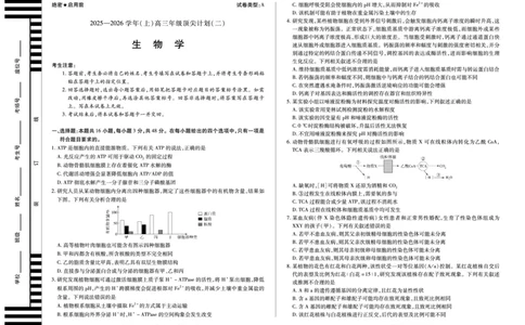 生物学A卷天一大联考&middot;河南省2025-2026学年（上）高三年级顶尖计划（二）_2025年12月_251211河南省、陕西甘肃省2025-2026学年（上）高三年级顶尖计划（二）（全科）