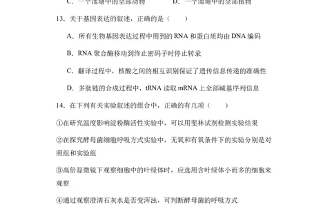 新疆维吾尔自治区乌鲁木齐市实验学校2024届高三上学期1月月考生物_2024届新疆维吾尔自治区乌鲁木齐市实验学校高三上学期1月月考