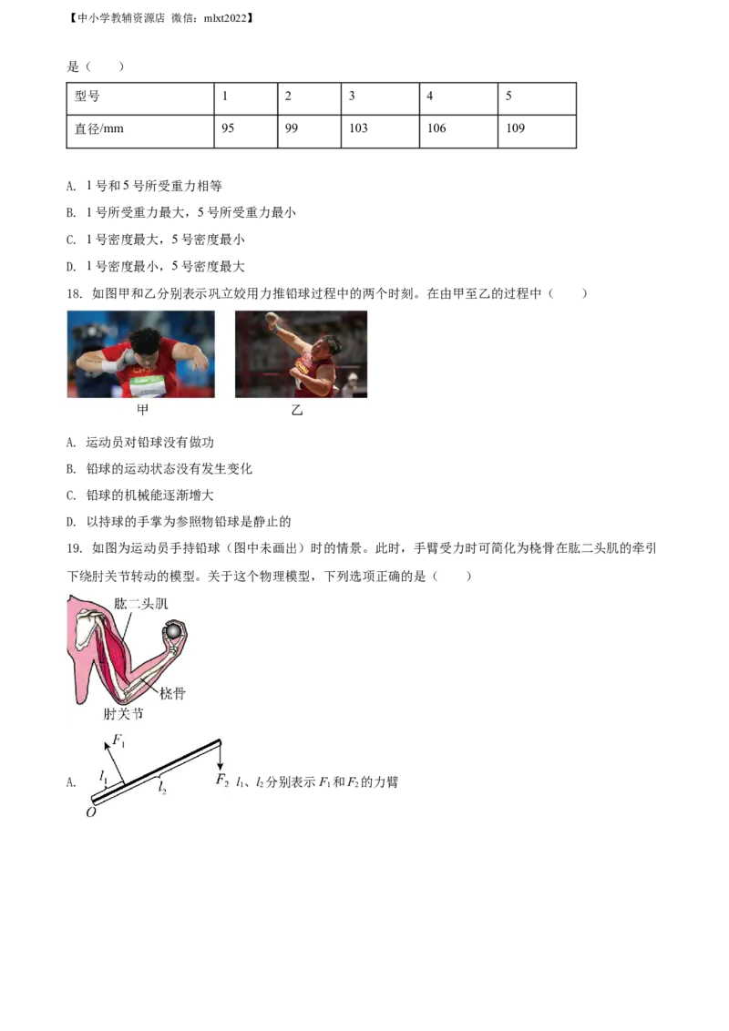精品解析：2022年湖南省株洲市中考物理试题（原卷版）_中考真题_4.物理中考真题2015-2024年_2022中考物理真题128份14