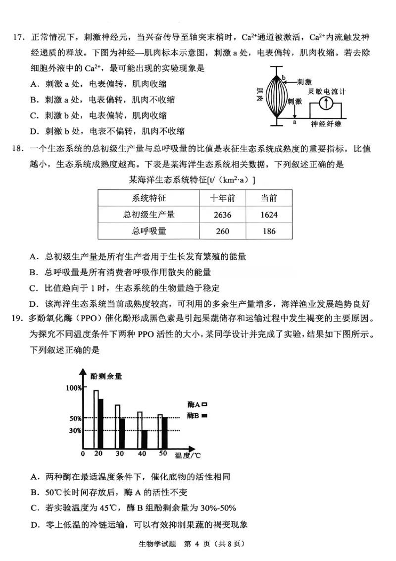 生物卷-2512诸暨诊断_2025年12月_251208浙江省诸暨市2025年12月高三诊断性考试（全科）