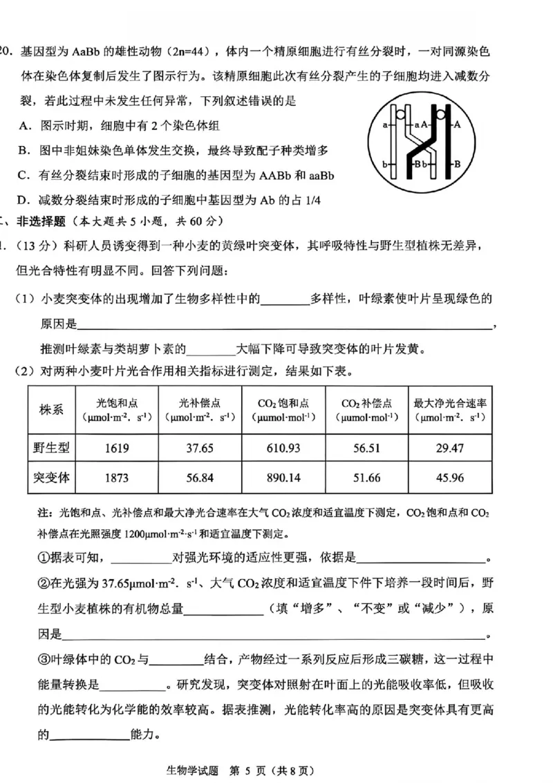 生物卷-2512诸暨诊断_2025年12月_251208浙江省诸暨市2025年12月高三诊断性考试（全科）