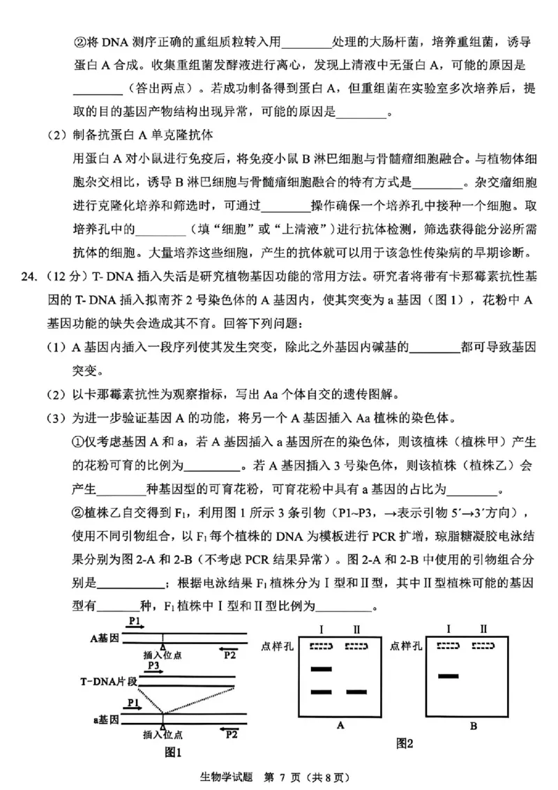 生物卷-2512诸暨诊断_2025年12月_251208浙江省诸暨市2025年12月高三诊断性考试（全科）