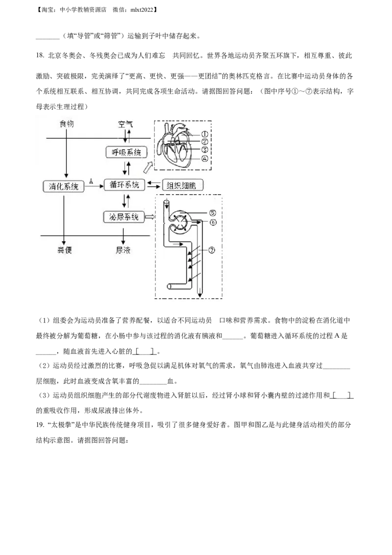 精品解析：2022年辽宁省营口市中考生物真题（原卷版）_中考真题_8.生物中考真题2015-2024年_2022年全国中考生物114份14