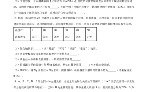 精品解析：2022年甘肃省武威市中考化学真题（原卷版）_中考真题_5.化学中考真题2015-2024年_2022年中考化学真题（127份）14