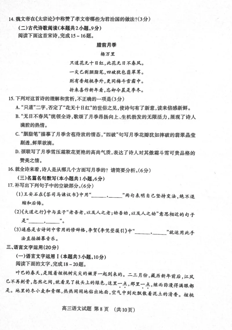 山东省泰安市2023-2024学年高三上学期期末考试语文试题_2024届山东省泰安市高三上学期期末考试_山东省泰安市2024届高三上学期期末考试语文