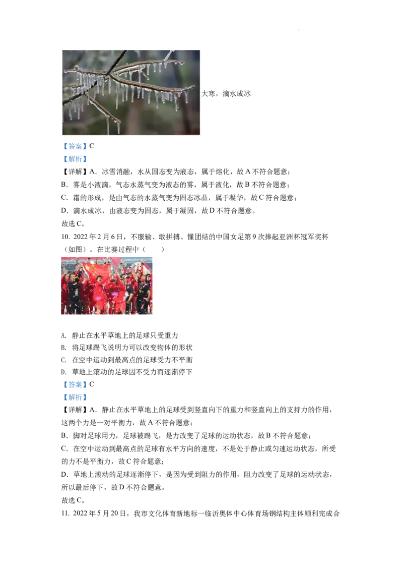 精品解析：2022年山东省临沂市中考物理真题（解析版）_中考真题_4.物理中考真题2015-2024年_2022中考物理真题128份14