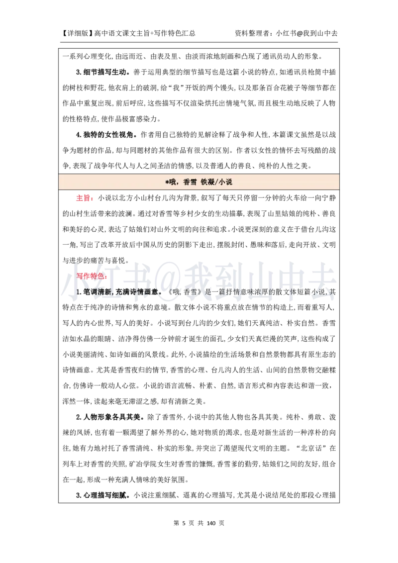 详细课文主旨+写作特色汇总@我到山中去_4-教培资料-26年最新资料-同步更新_初中高中教资_03科三专项（进去保存报考的学科即可）_12小某书热门博主（高中语文）_课文梳理