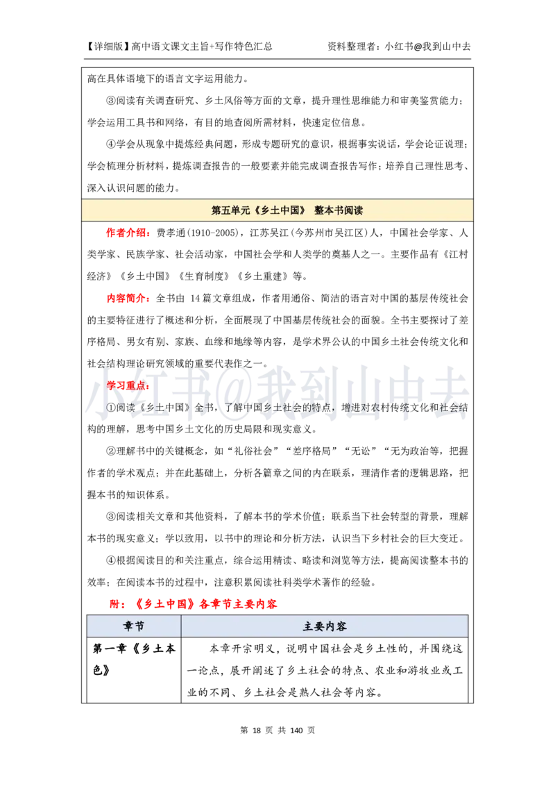 详细课文主旨+写作特色汇总@我到山中去_4-教培资料-26年最新资料-同步更新_初中高中教资_03科三专项（进去保存报考的学科即可）_12小某书热门博主（高中语文）_课文梳理
