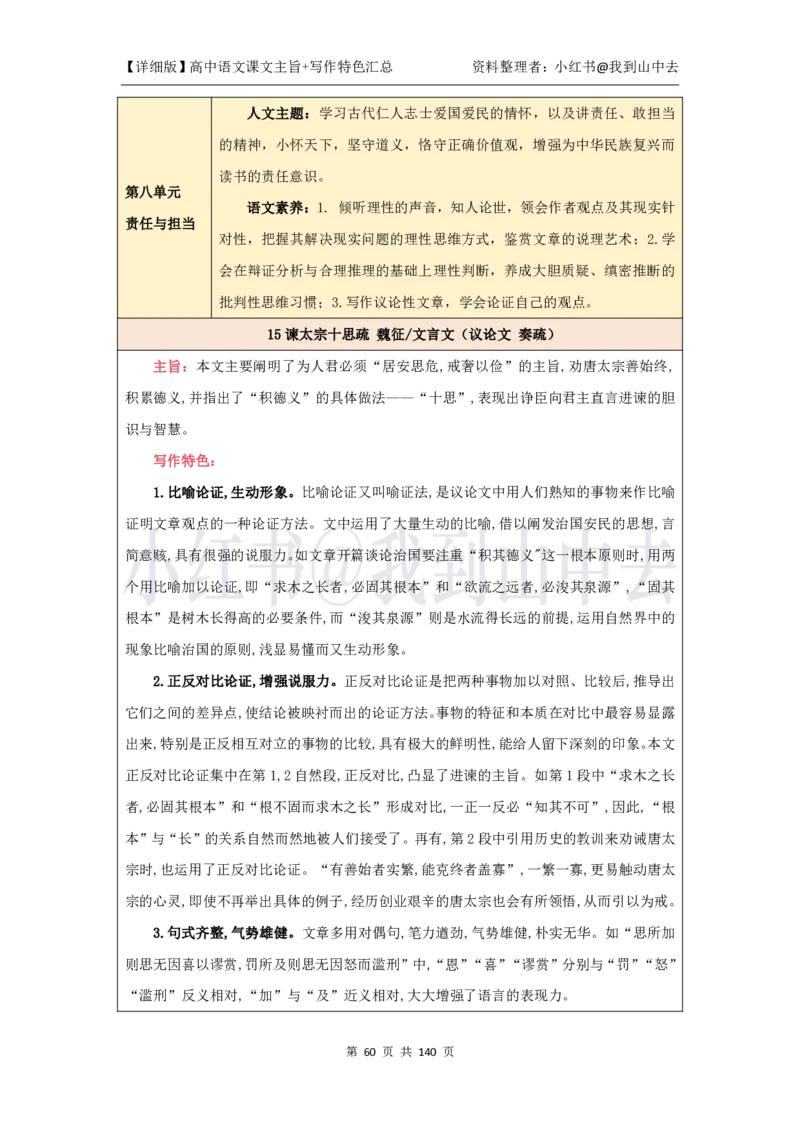 详细课文主旨+写作特色汇总@我到山中去_4-教培资料-26年最新资料-同步更新_初中高中教资_03科三专项（进去保存报考的学科即可）_12小某书热门博主（高中语文）_课文梳理