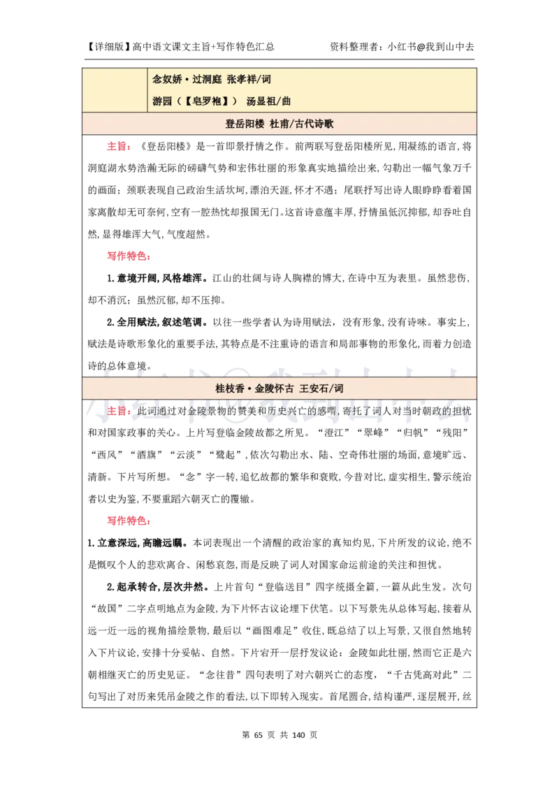 详细课文主旨+写作特色汇总@我到山中去_4-教培资料-26年最新资料-同步更新_初中高中教资_03科三专项（进去保存报考的学科即可）_12小某书热门博主（高中语文）_课文梳理