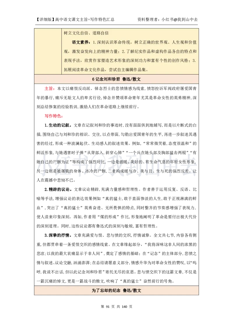 详细课文主旨+写作特色汇总@我到山中去_4-教培资料-26年最新资料-同步更新_初中高中教资_03科三专项（进去保存报考的学科即可）_12小某书热门博主（高中语文）_课文梳理