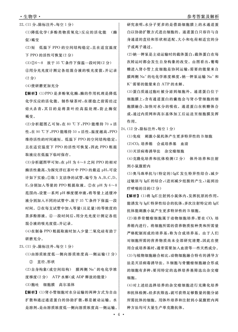 生物辽宁县域2024&mdash;2025学年度高二下学期期末考试答案_2025年7月_250725衡中同卷&middot;辽宁省县域重点高中2024-2025学年度高二下学期期末考试（全科）
