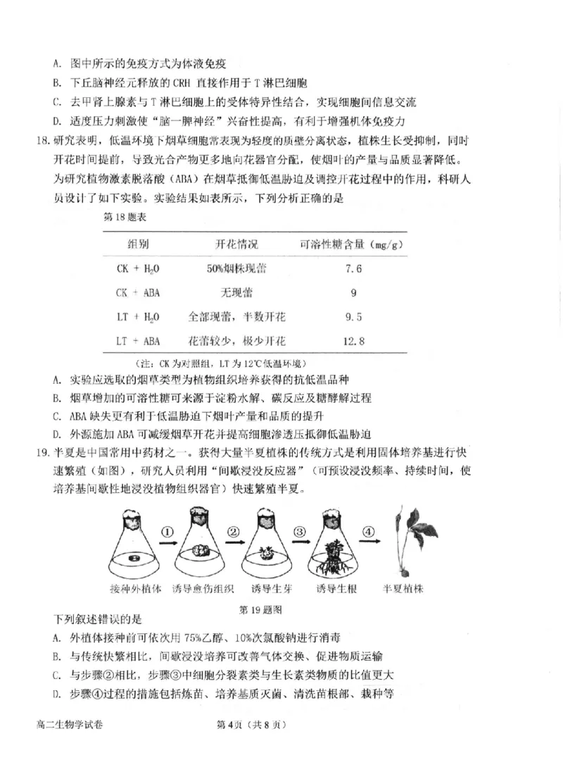 生物卷-2506衢州高二期末_2025年6月_250620浙江省衢州市2024-2025学年高二下学期6月教学质量检测（全科）_浙江省衢州市2024-2025学年高二下学期6月教学质量检测生物