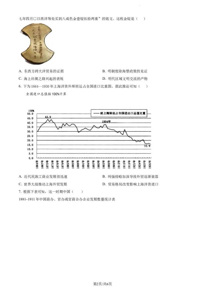 精品解析：湖南省衡阳市第八中学2024届高三上学期第五次月考历史试题（原卷版）_2024届湖南省衡阳市第八中学高三上学期12月月考_湖南省衡阳市第八中学2024届高三上学期12月月考历史
