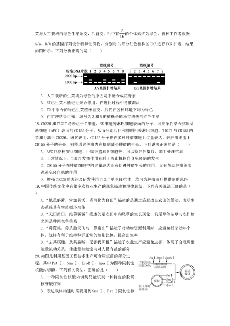 生物（黑龙江、吉林适用，15+5+5题型）（考试版）A4_2024年1月_01每日更新_13号_学易金卷丨2024年1月&ldquo;七省联考&rdquo;考前猜想卷_生物（黑龙江、吉林适用，15+5+5题型）