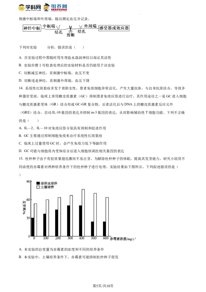 精品解析：湖南省衡阳市八中2023-2024学年高三12月月考生物试题（原卷版）_2024年1月_01每日更新_14号_2024届湖南省衡阳市第八中学高三上学期12月月考