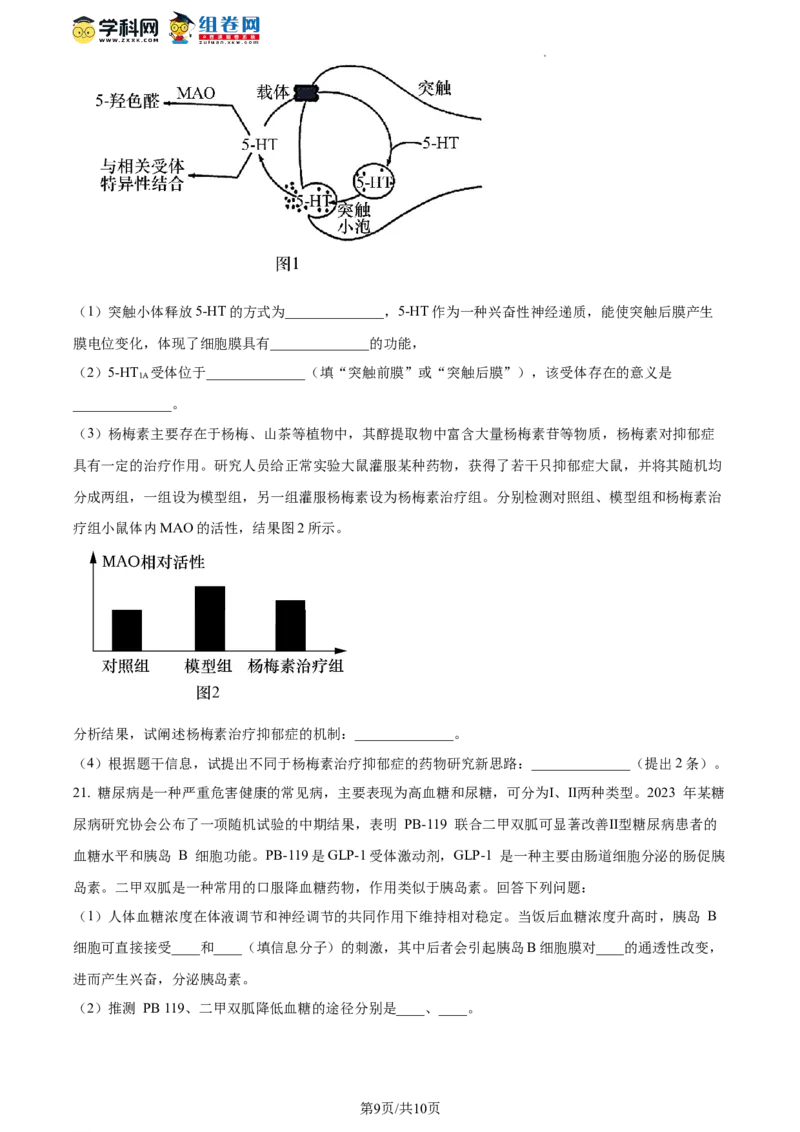 精品解析：湖南省衡阳市八中2023-2024学年高三12月月考生物试题（原卷版）_2024年1月_01每日更新_14号_2024届湖南省衡阳市第八中学高三上学期12月月考