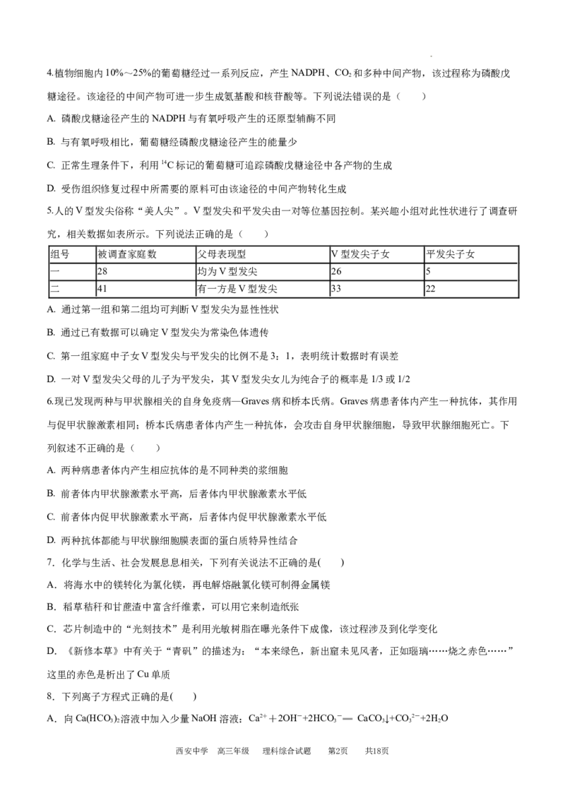 理综试题_2024年1月_01每日更新_23号_2024届陕西省西安中学高三上学期期末考试_陕西省西安中学2024届高三上学期期末考试理综