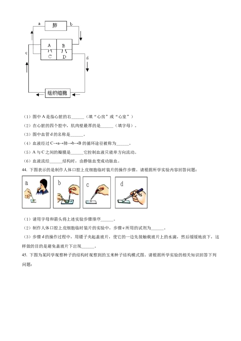 精品解析：2022年黑龙江省牡丹江、鸡西地区朝鲜族学校联合体中考生物真题（原卷版）_中考真题_8.生物中考真题2015-2024年_2022年全国中考生物114份14