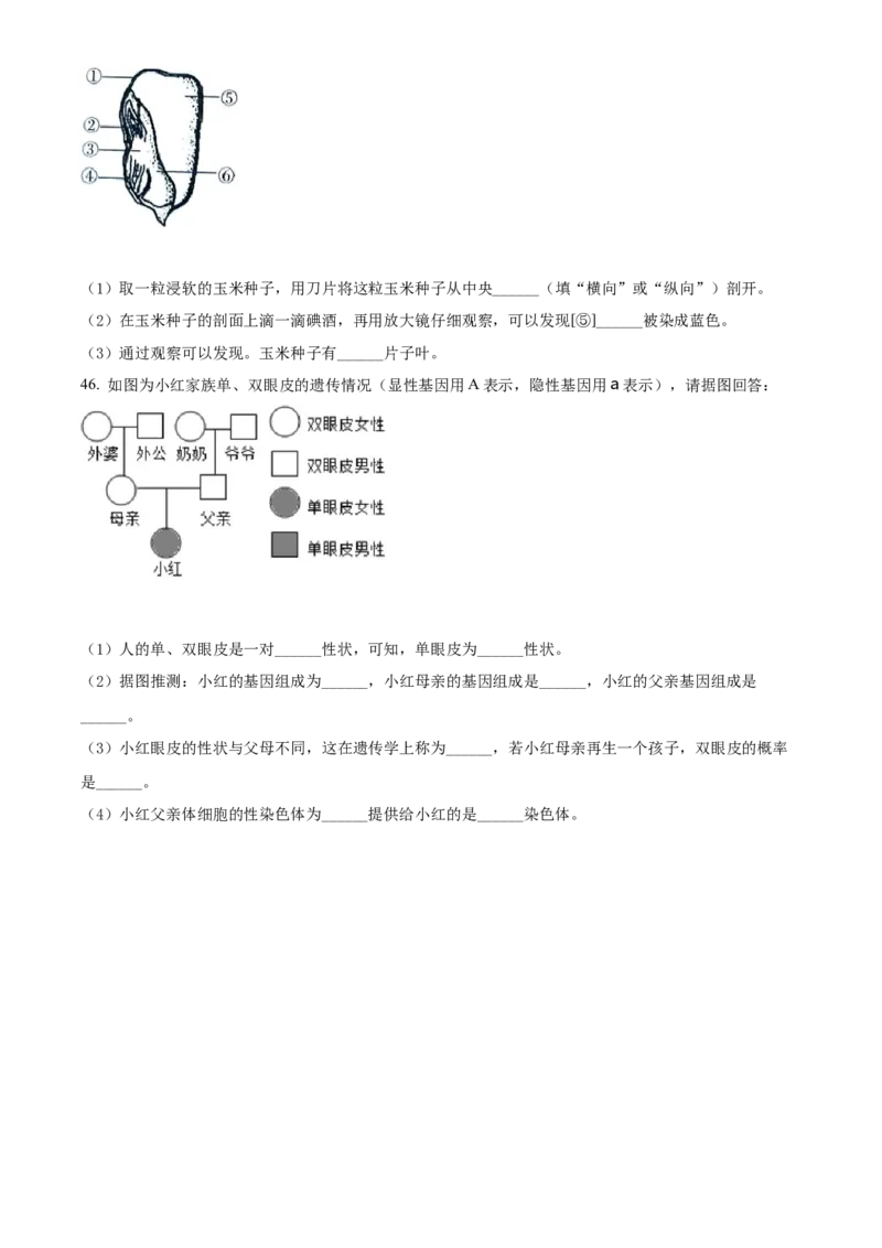 精品解析：2022年黑龙江省牡丹江、鸡西地区朝鲜族学校联合体中考生物真题（原卷版）_中考真题_8.生物中考真题2015-2024年_2022年全国中考生物114份14